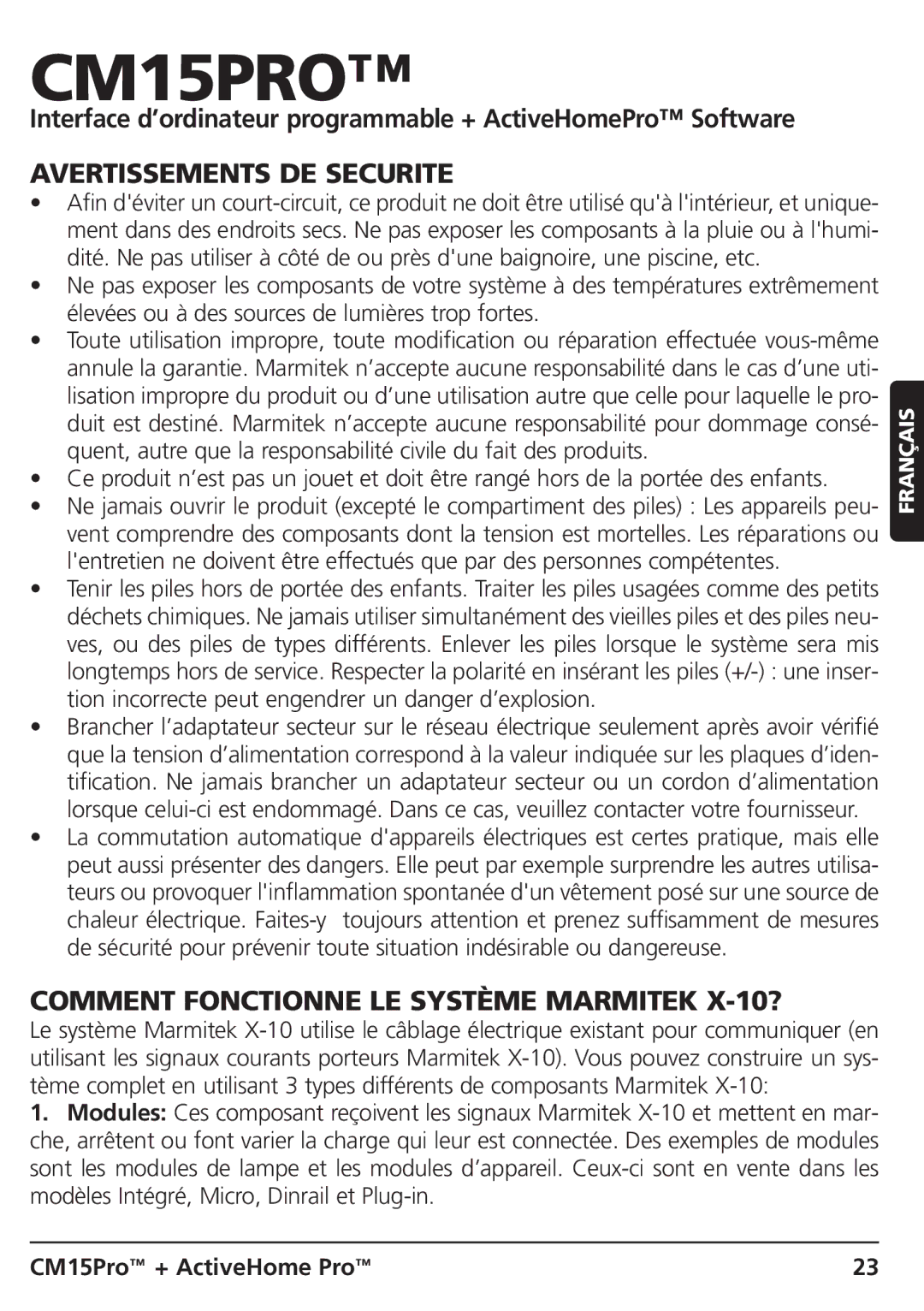 Marmitek CM15PRO manual Avertissements DE Securite, Comment Fonctionne LE Système Marmitek X-10? 