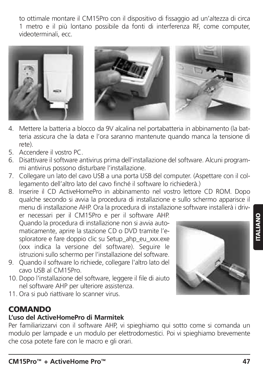 Marmitek CM15PRO manual Comando, ’uso del ActiveHomePro di Marmitek 