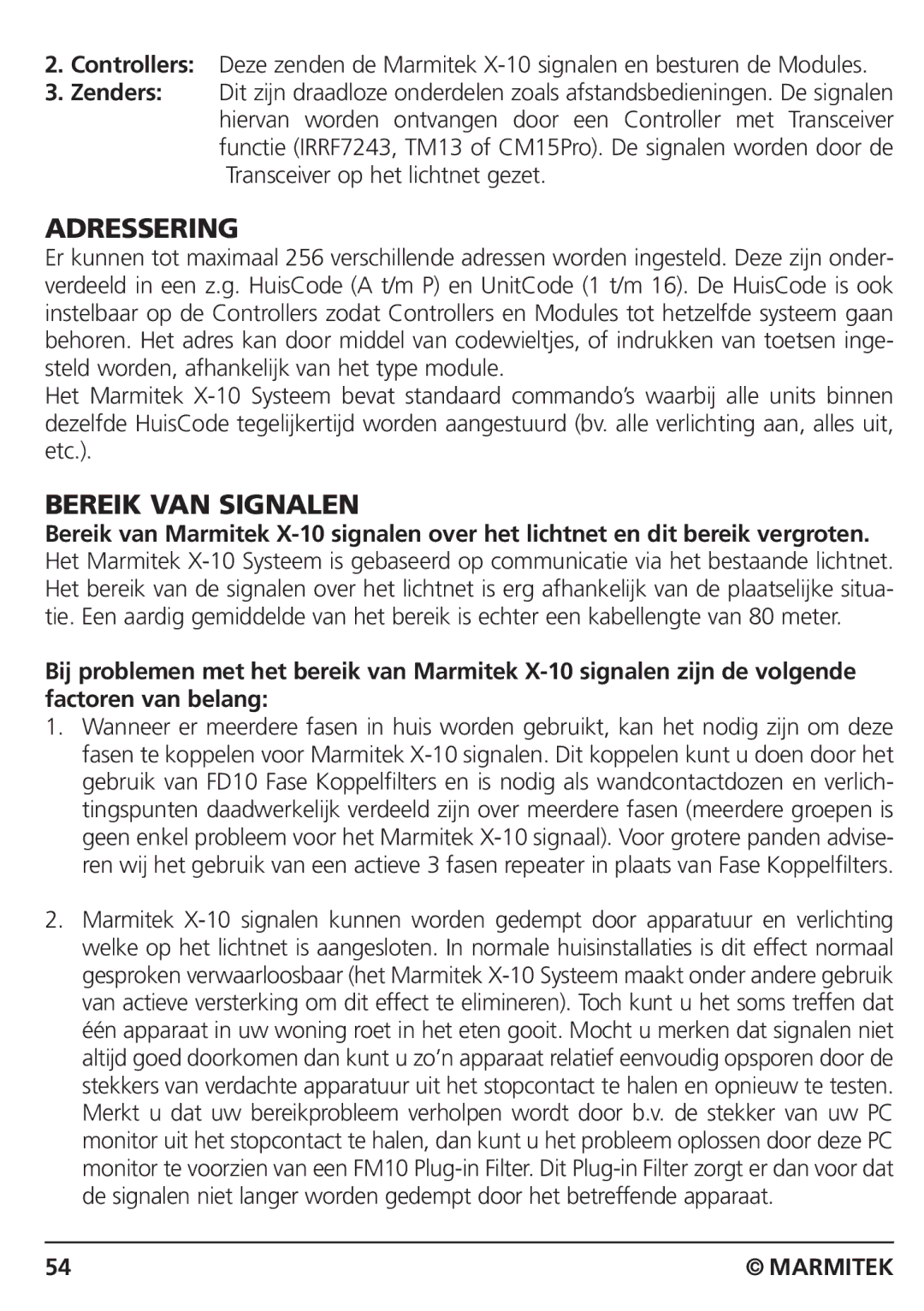 Marmitek CM15PRO manual Adressering, Bereik VAN Signalen 