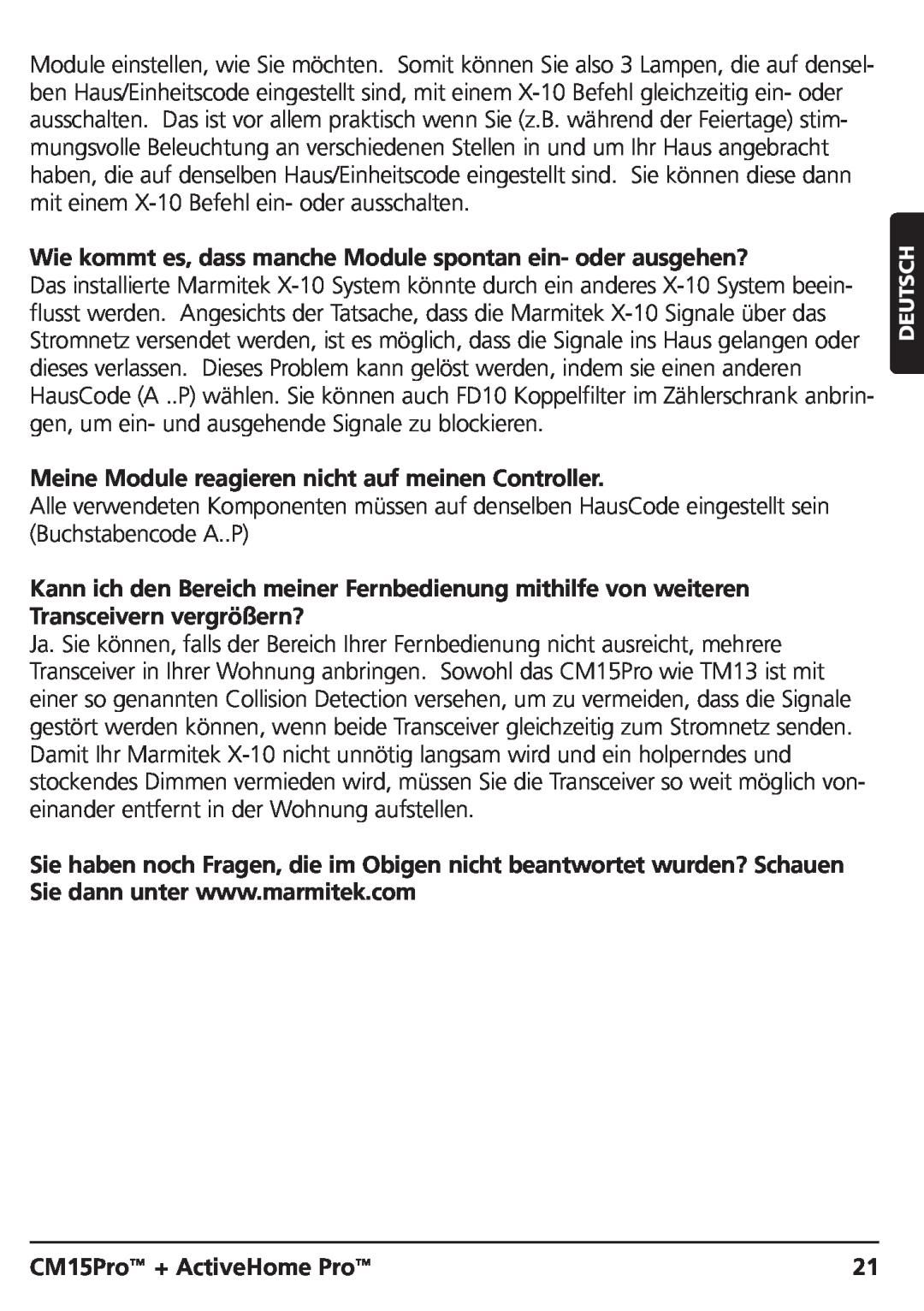 Marmitek CM15PRO manual CM15Pro + ActiveHome Pro, Deutsch 