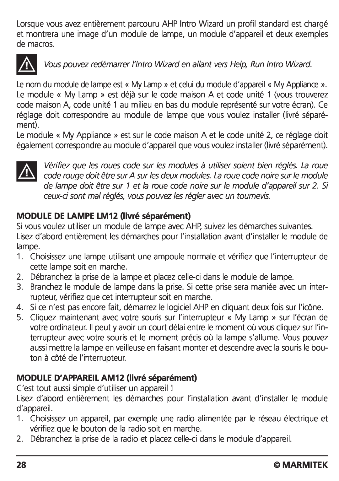 Marmitek CM15PRO manual MODULE DE LAMPE LM12 livré séparément, Marmitek 