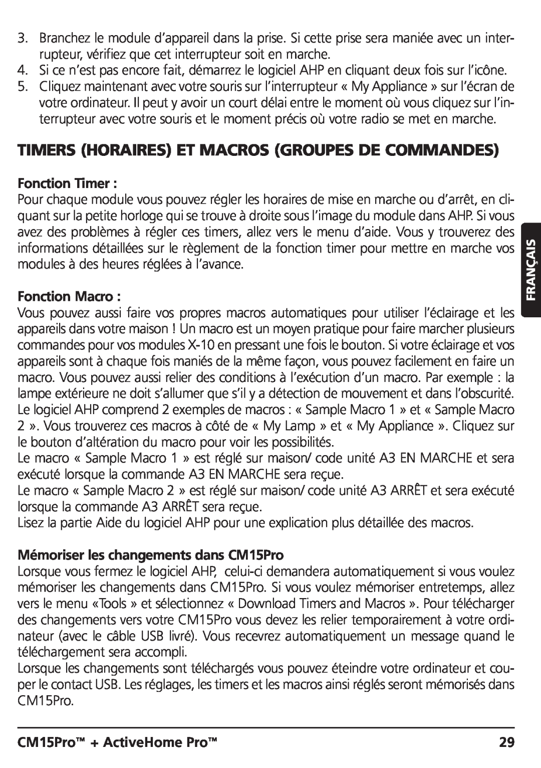 Marmitek CM15PRO Timers Horaires Et Macros Groupes De Commandes, Fonction Timer, Fonction Macro, CM15Pro + ActiveHome Pro 