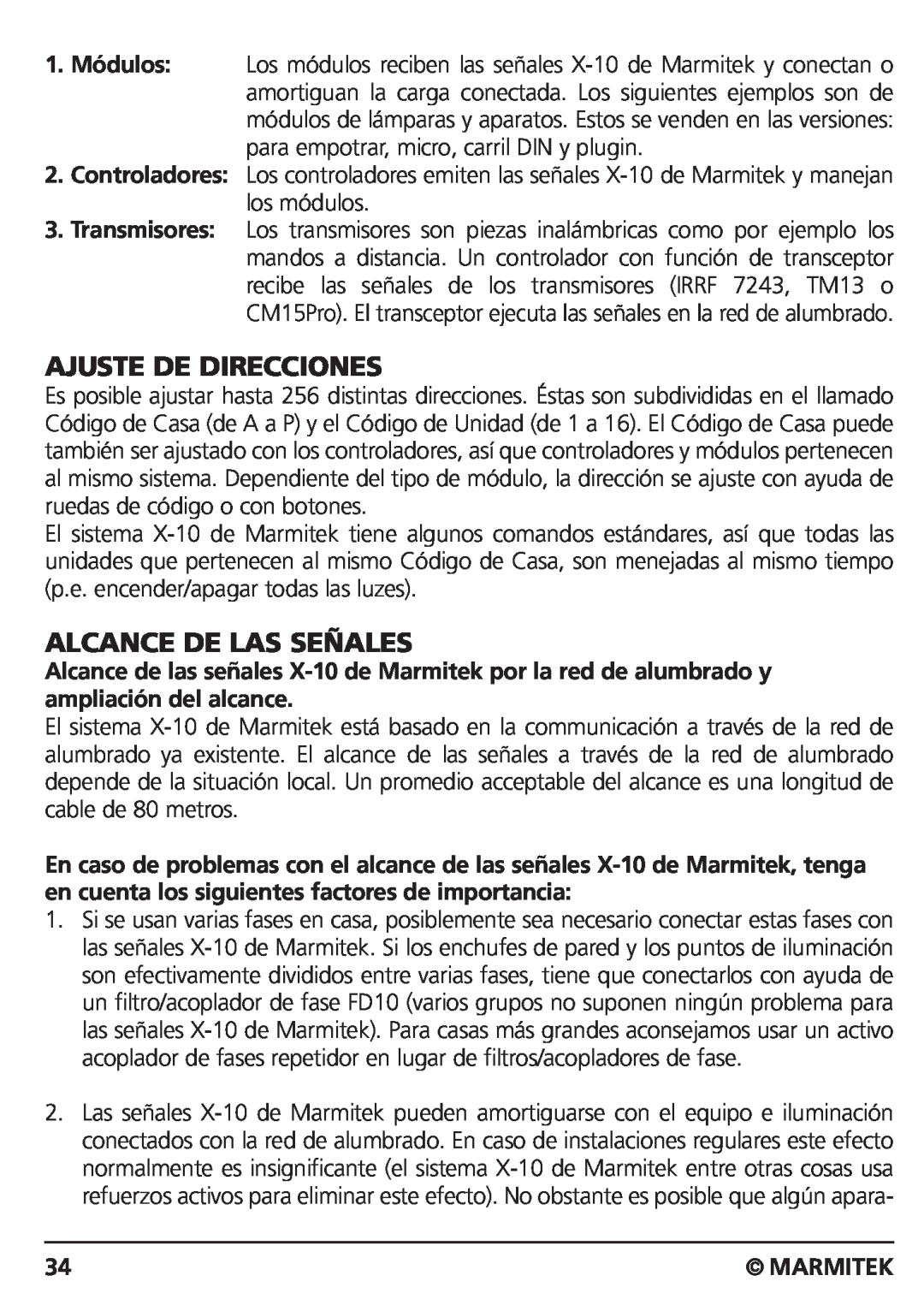 Marmitek CM15PRO manual Ajuste De Direcciones, Alcance De Las Señales, Marmitek 