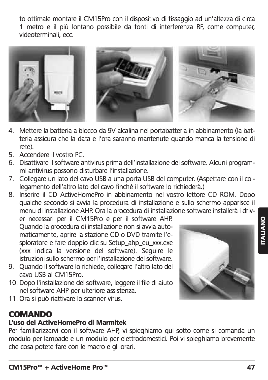 Marmitek CM15PRO manual Comando, L’uso del ActiveHomePro di Marmitek, CM15Pro + ActiveHome Pro 