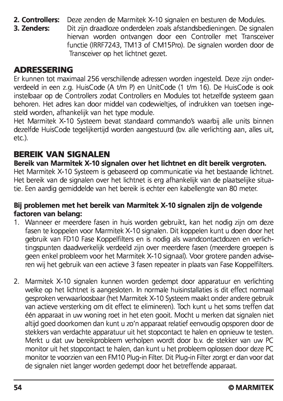 Marmitek CM15PRO manual Adressering, Bereik Van Signalen, Marmitek 