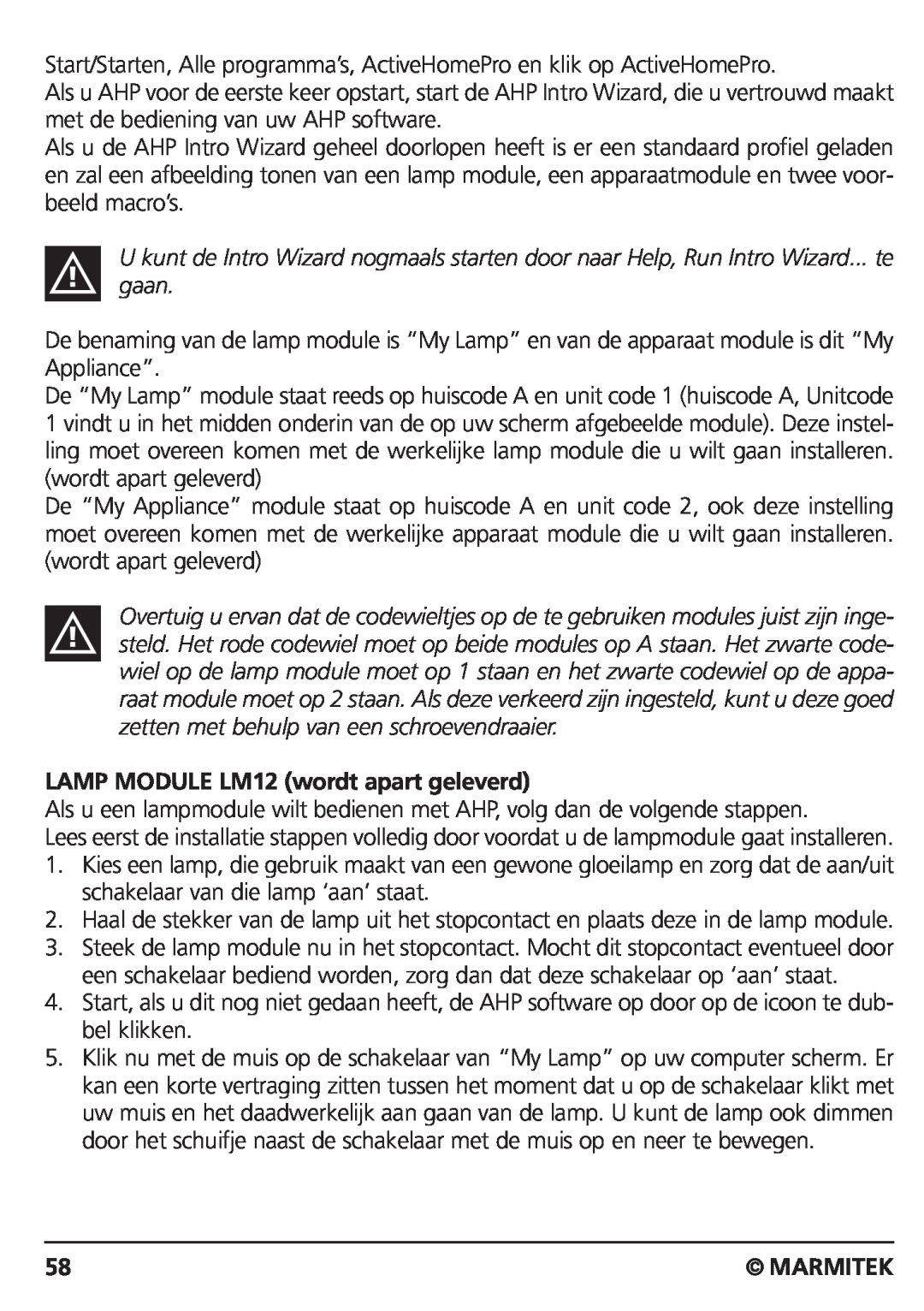 Marmitek CM15PRO manual LAMP MODULE LM12 wordt apart geleverd, Marmitek 