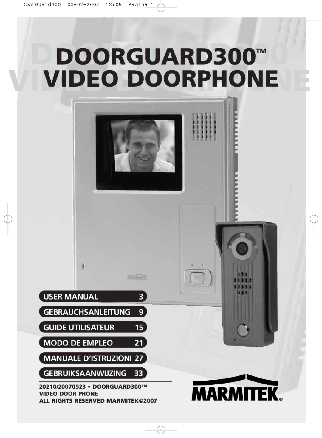 Marmitek user manual DOORGUARD300DOORGUARD300TM Videovideodoorphonedoorphone, 20210/20070523 DOORGUARD300 