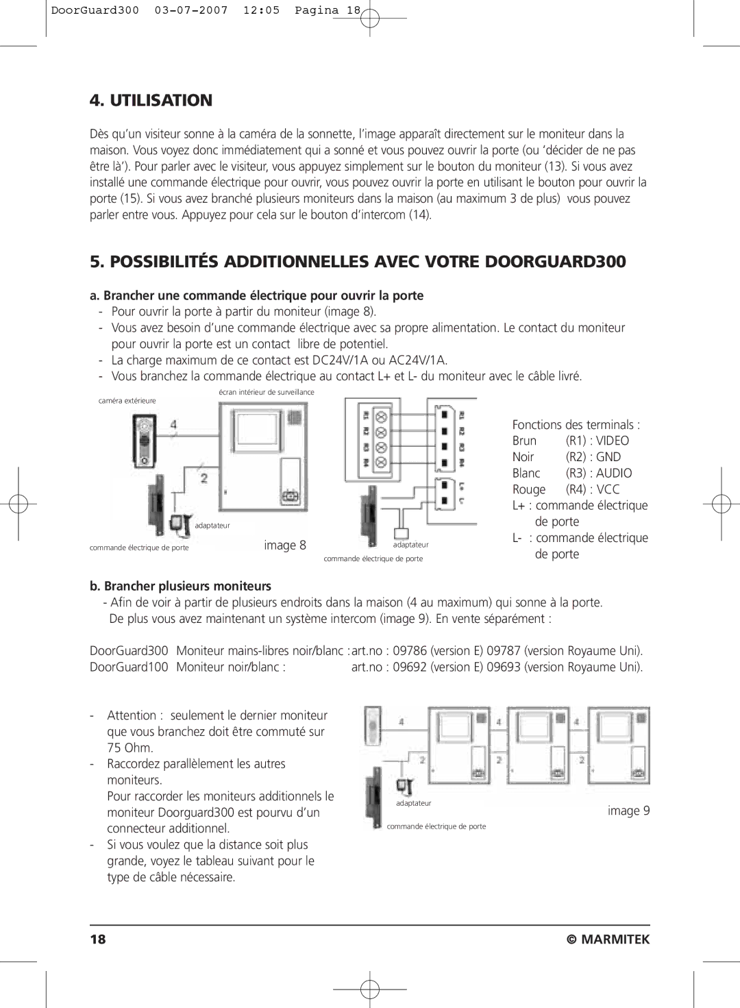 Marmitek DOORGUARD300TM Utilisation, Possibilités Additionnelles Avec Votre DOORGUARD300, Brancher plusieurs moniteurs 