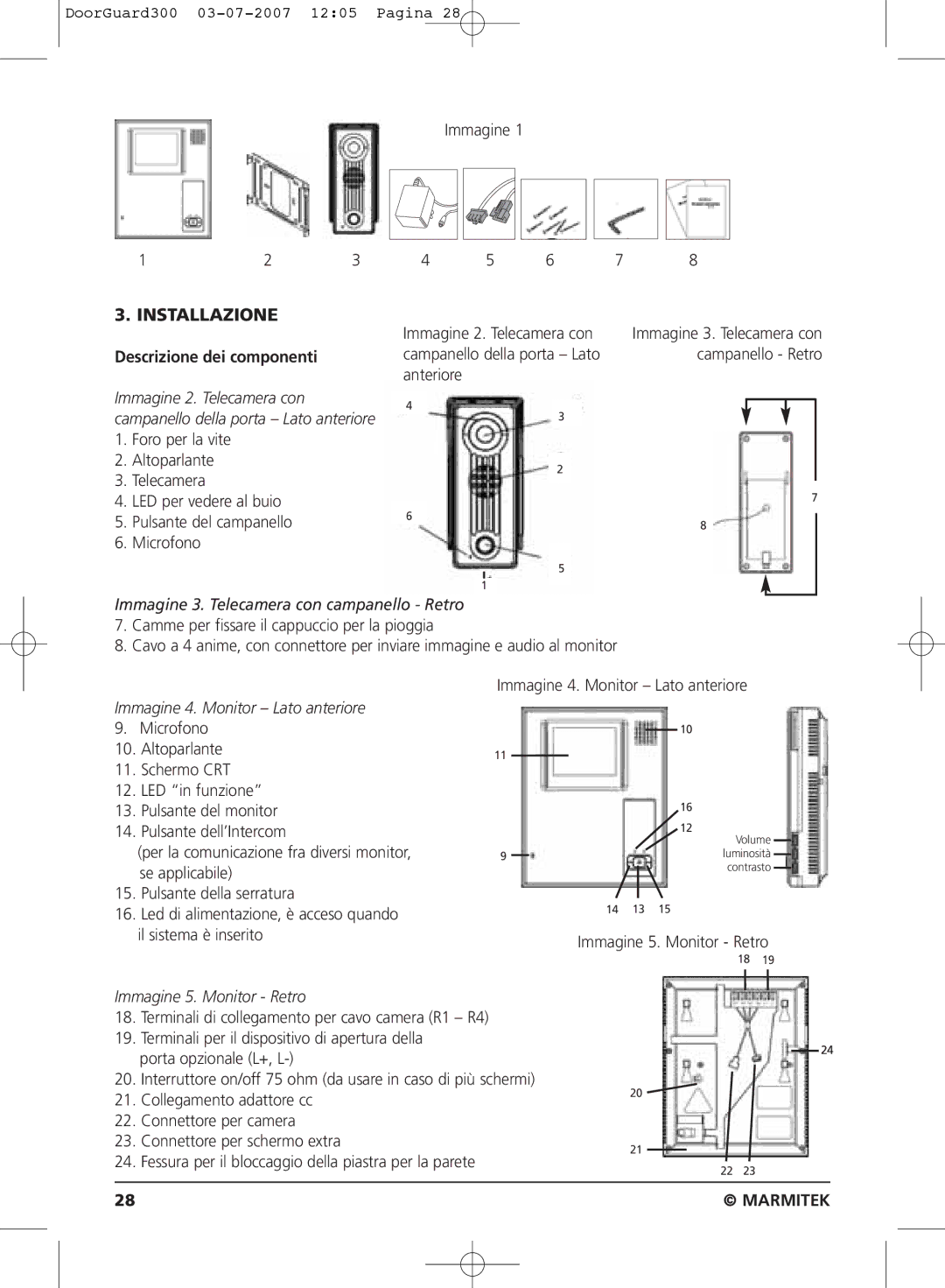 Marmitek DOORGUARD300TM user manual Installazione, Descrizione dei componenti 