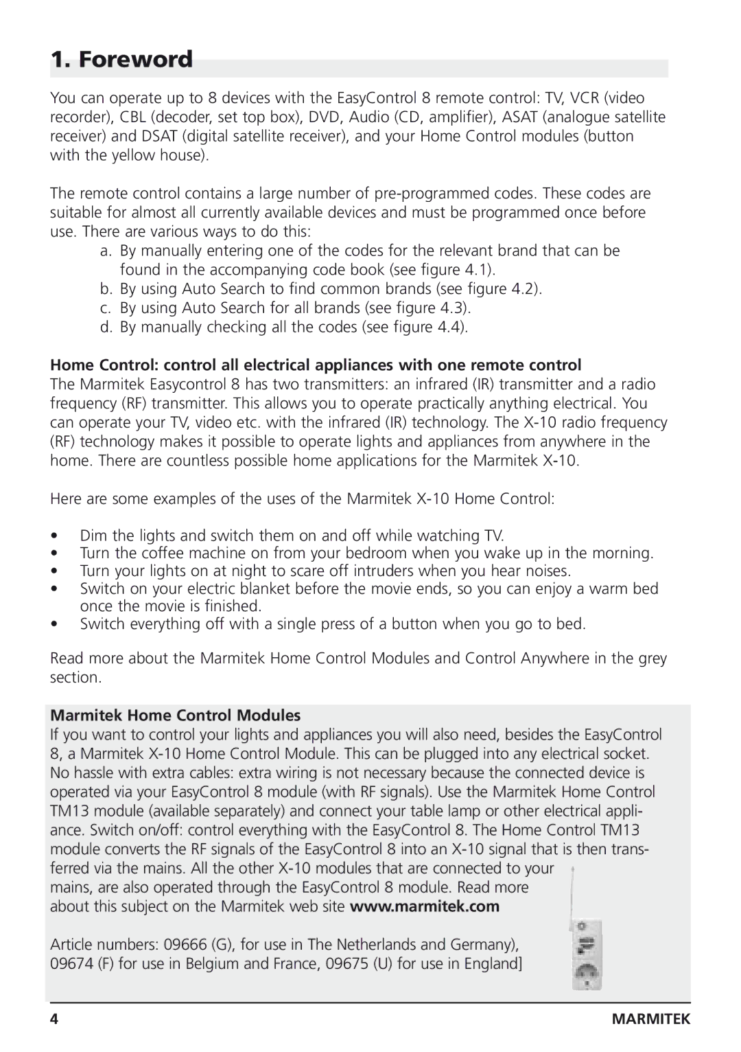 Marmitek Easycontrol 8 owner manual Foreword, Marmitek Home Control Modules 