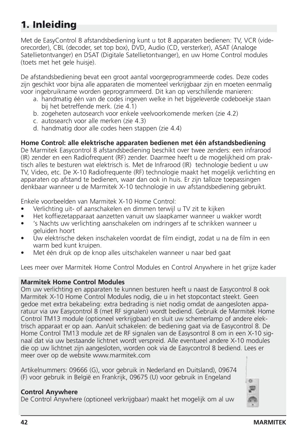 Marmitek Easycontrol 8 owner manual Inleiding, Marmitek Home Control Modules 