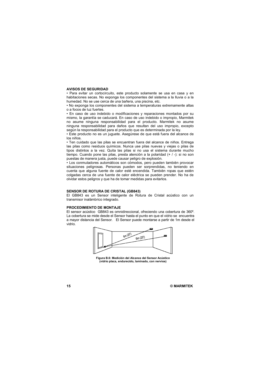 Marmitek user manual Avisos DE Seguridad, Sensor DE Rotura DE Cristal GB843, Procedimiento DE Montaje 