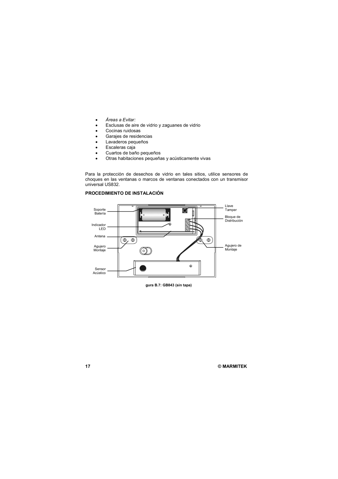 Marmitek GB843 user manual Áreas a Evitar, Procedimiento DE Instalación 