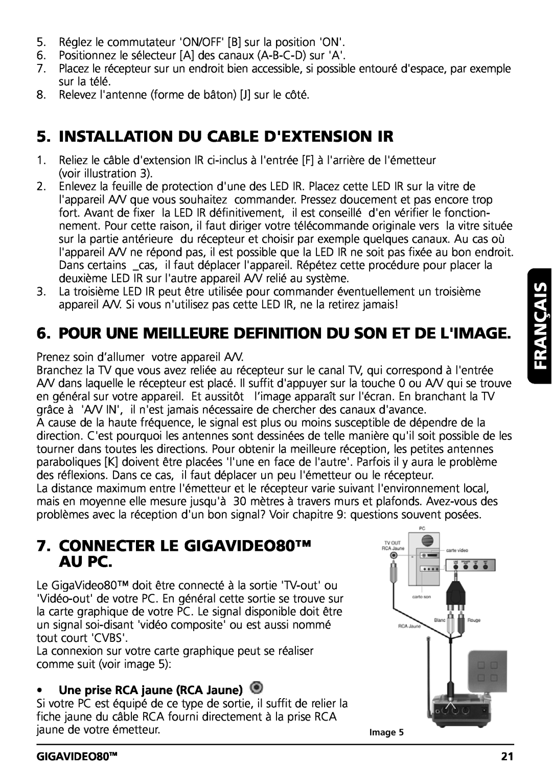 Marmitek GIGAVIDEO80 Installation Du Cable Dextension Ir, Pour Une Meilleure Definition Du Son Et De Limage, Français 