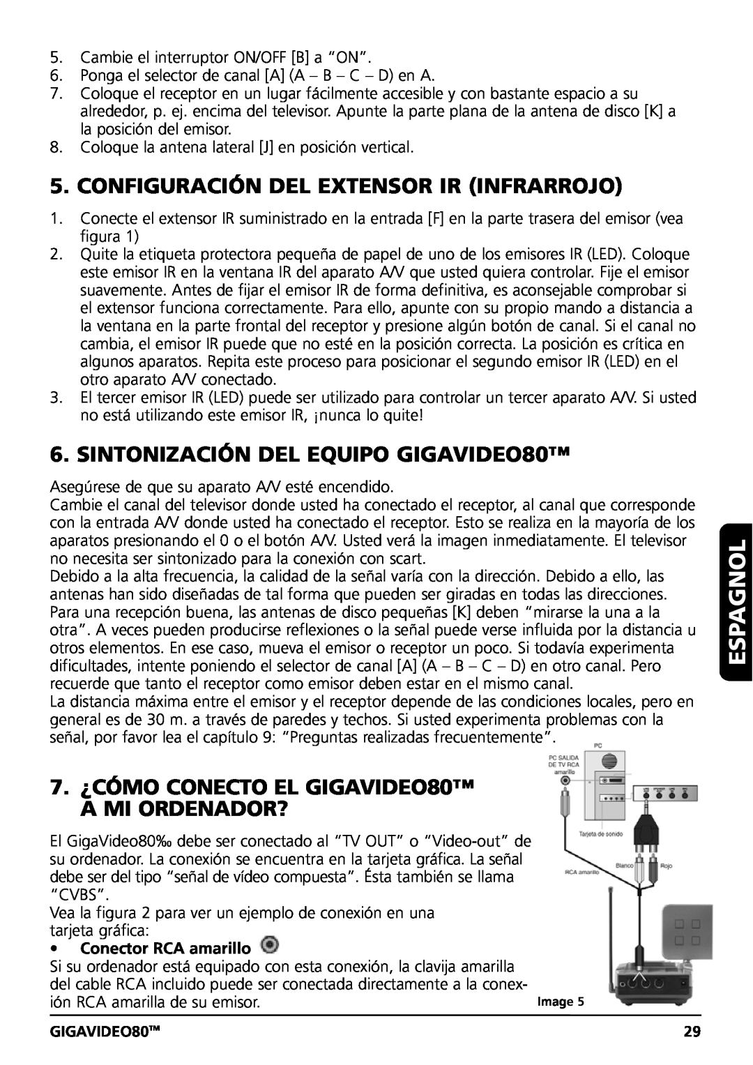 Marmitek Configuración Del Extensor Ir Infrarrojo, SINTONIZACIÓN DEL EQUIPO GIGAVIDEO80, Conector RCA amarillo 