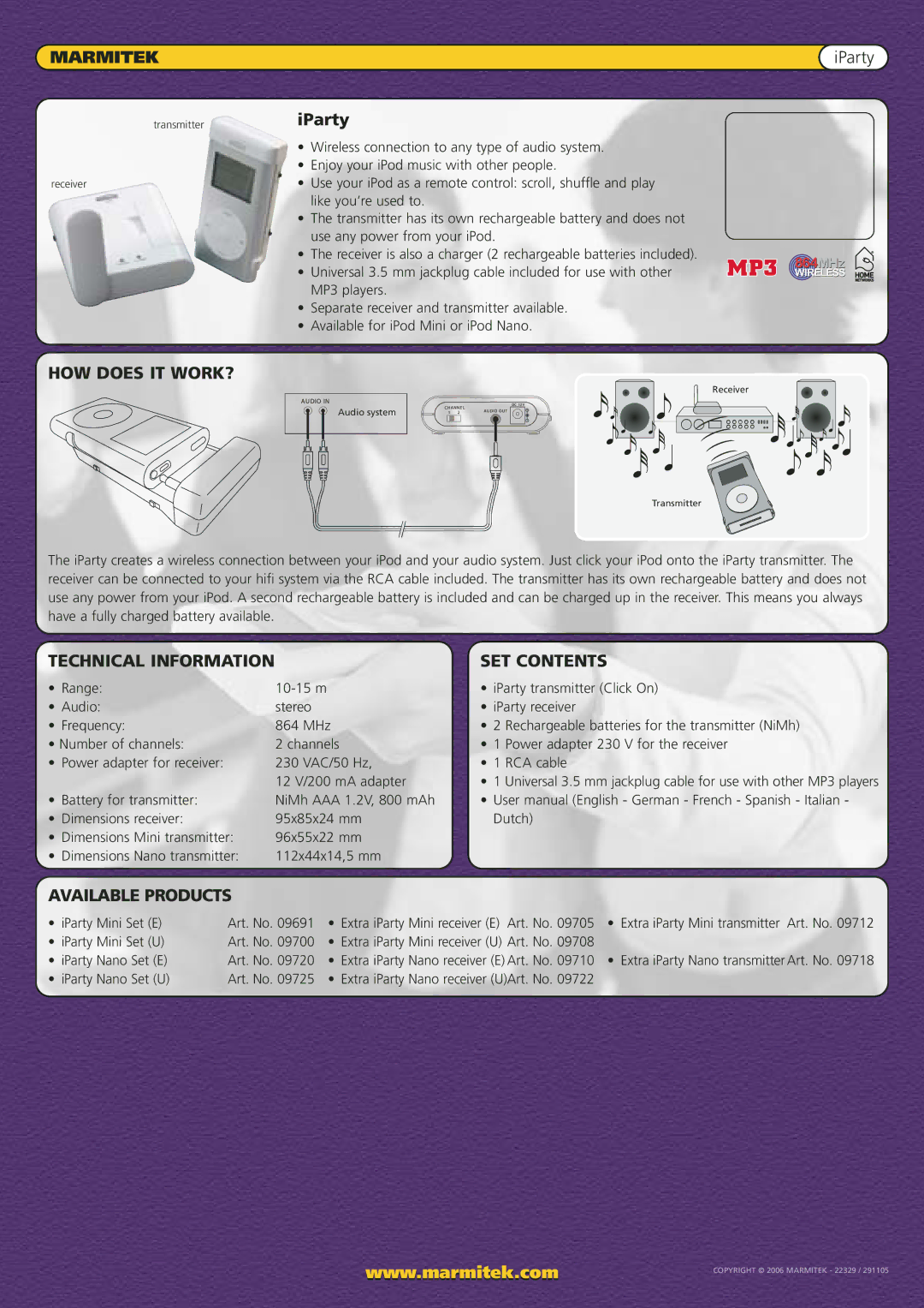 Marmitek iParty manual Marmitek, HOW does IT WORK?, SET Contents, Available Products 