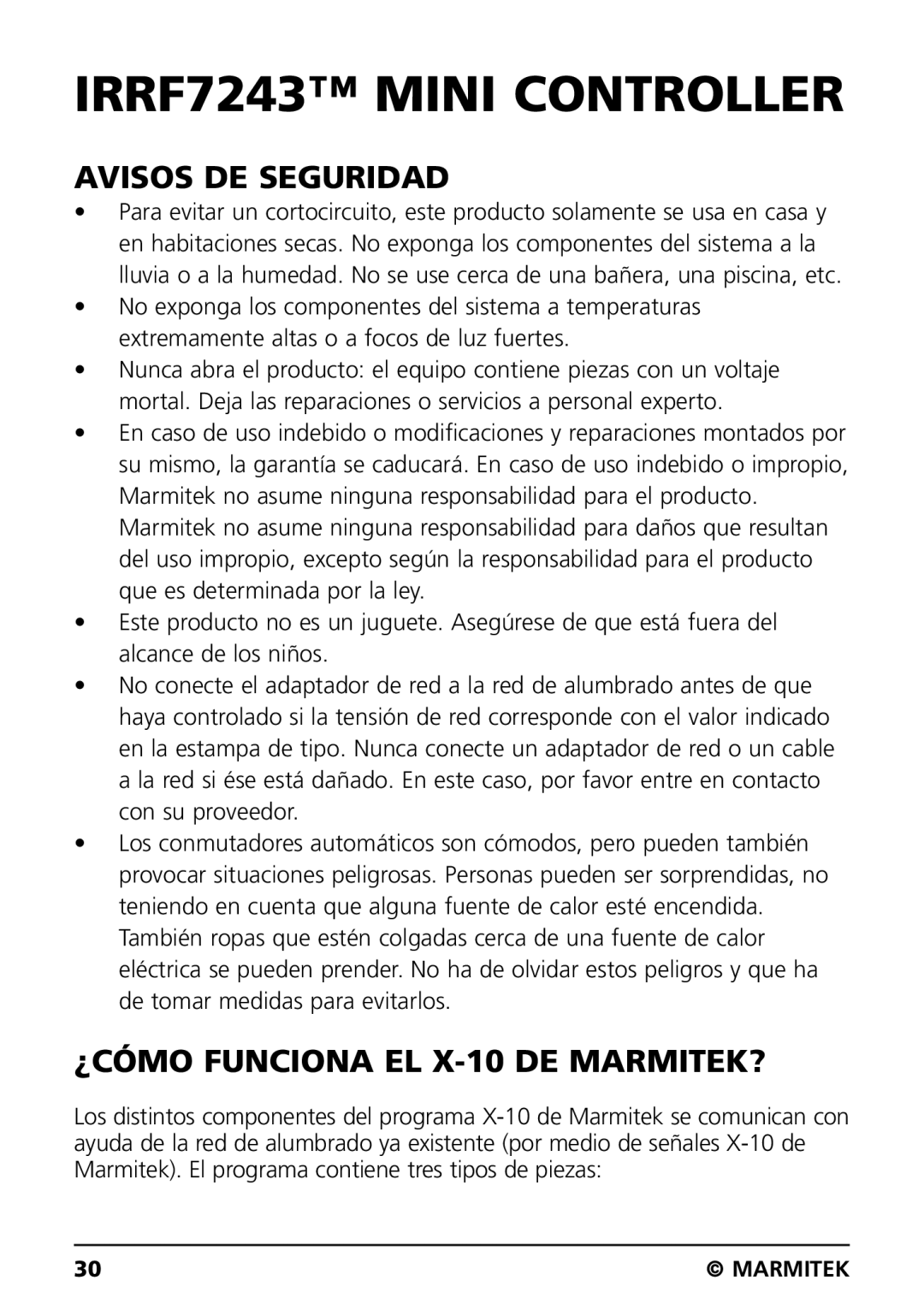 Marmitek IRRF7243 user manual Avisos DE Seguridad, ¿CÓMO Funciona EL X-10 DE MARMITEK? 