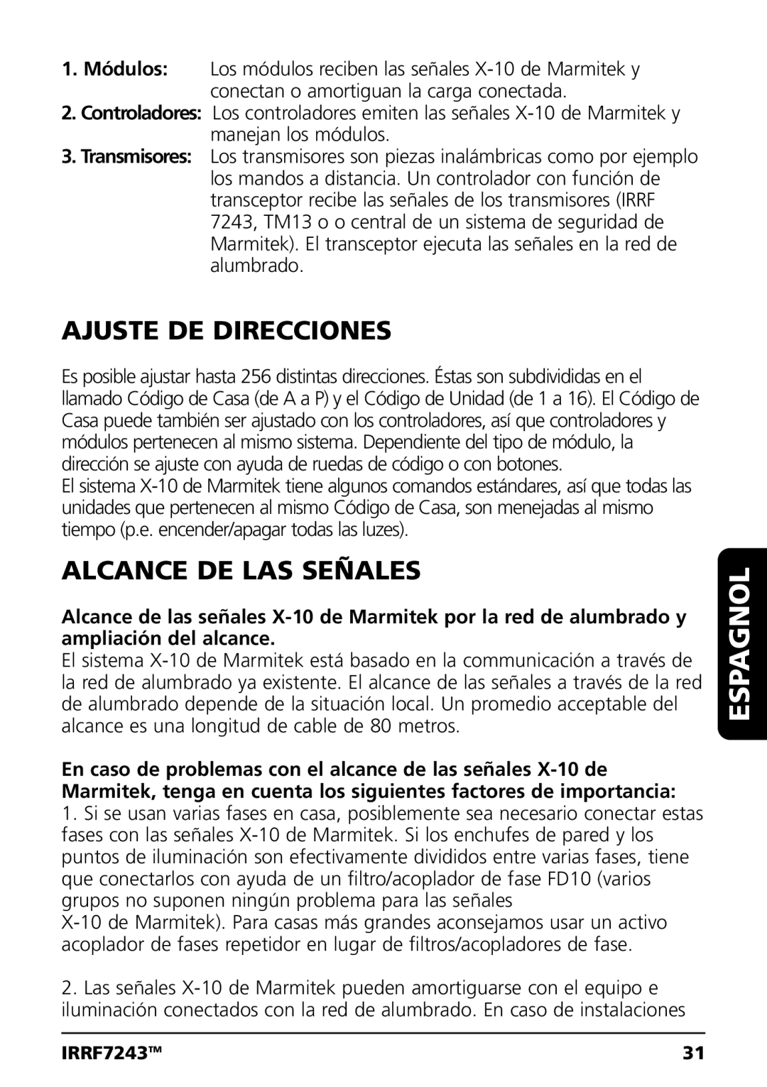 Marmitek IRRF7243 user manual Ajuste DE Direcciones, Alcance DE LAS Señales 