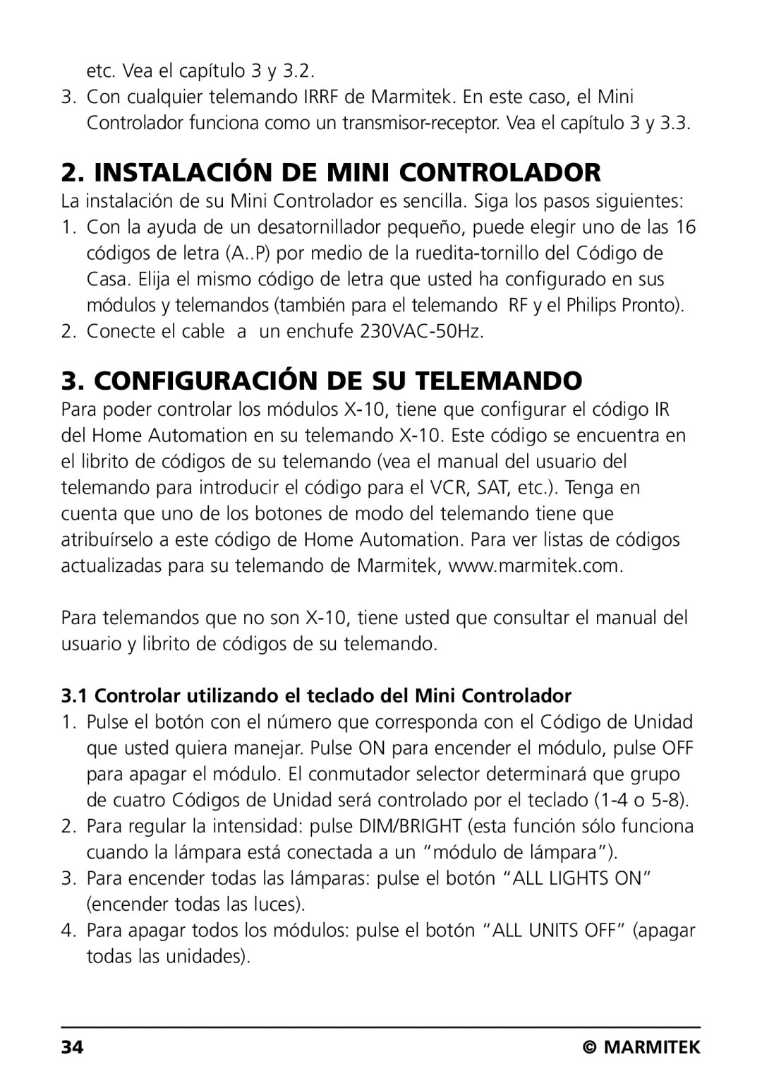 Marmitek IRRF7243 user manual Instalación DE Mini Controlador, Configuración DE SU Telemando 