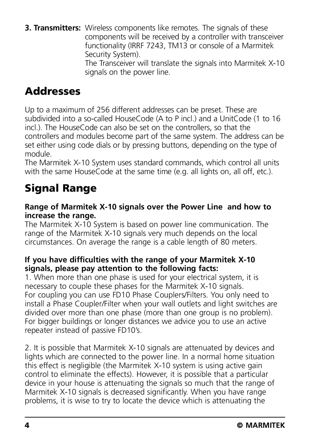 Marmitek IRRF7243 user manual Addresses 