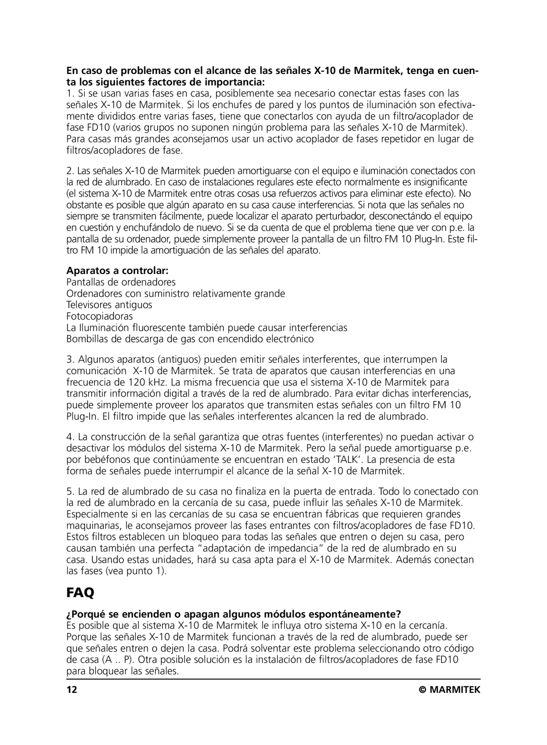 Marmitek LM12 user manual Faq, Aparatos a controlar 