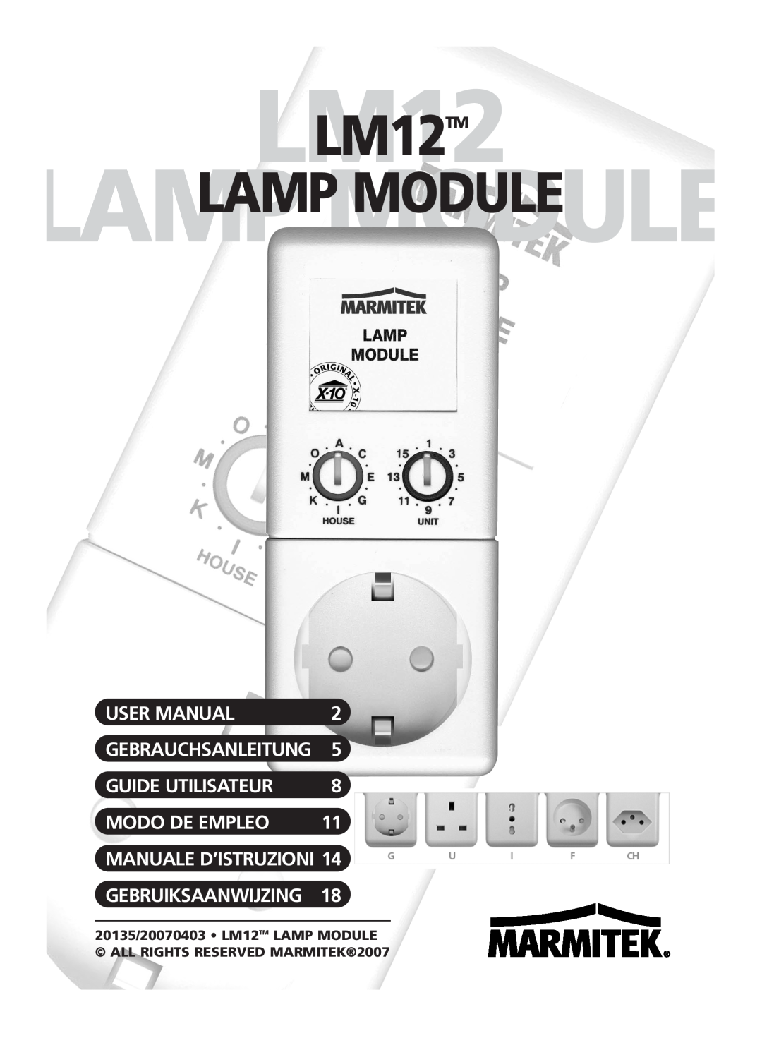 Marmitek user manual LM12LM12TM, Lamplampmodulemodule, Guide Utilisateur, Modo De Empleo, Manuale D’Istruzioni 