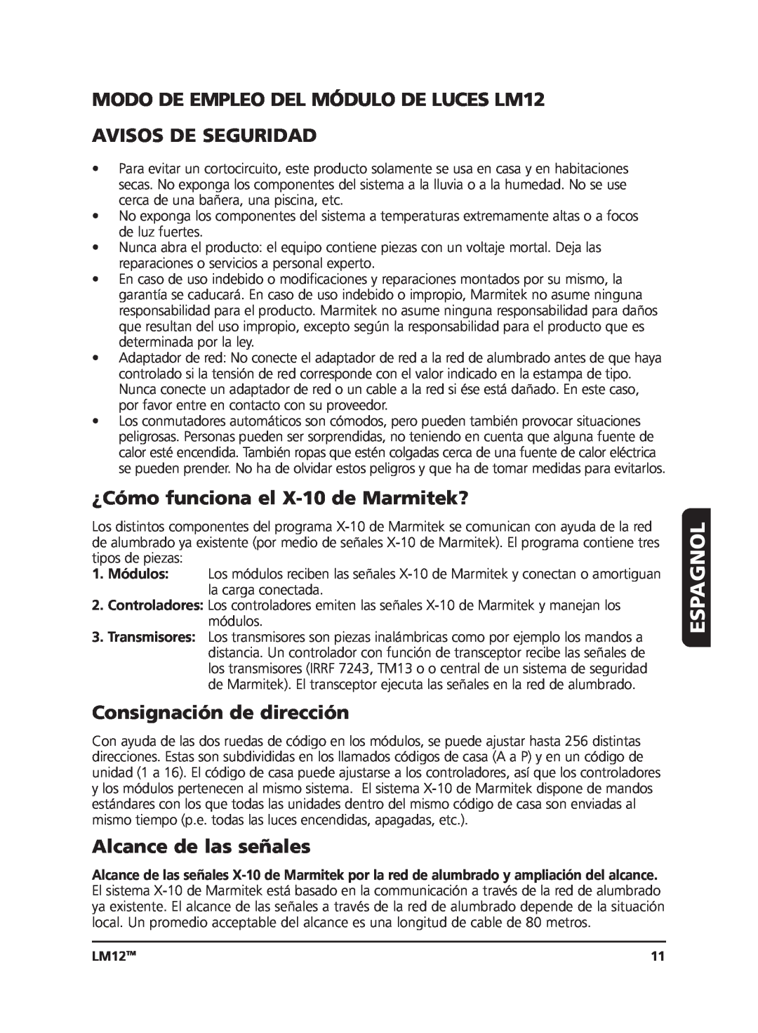 Marmitek Espagnol, MODO DE EMPLEO DEL MÓDULO DE LUCES LM12, Avisos De Seguridad, ¿Cómo funciona el X-10de Marmitek? 