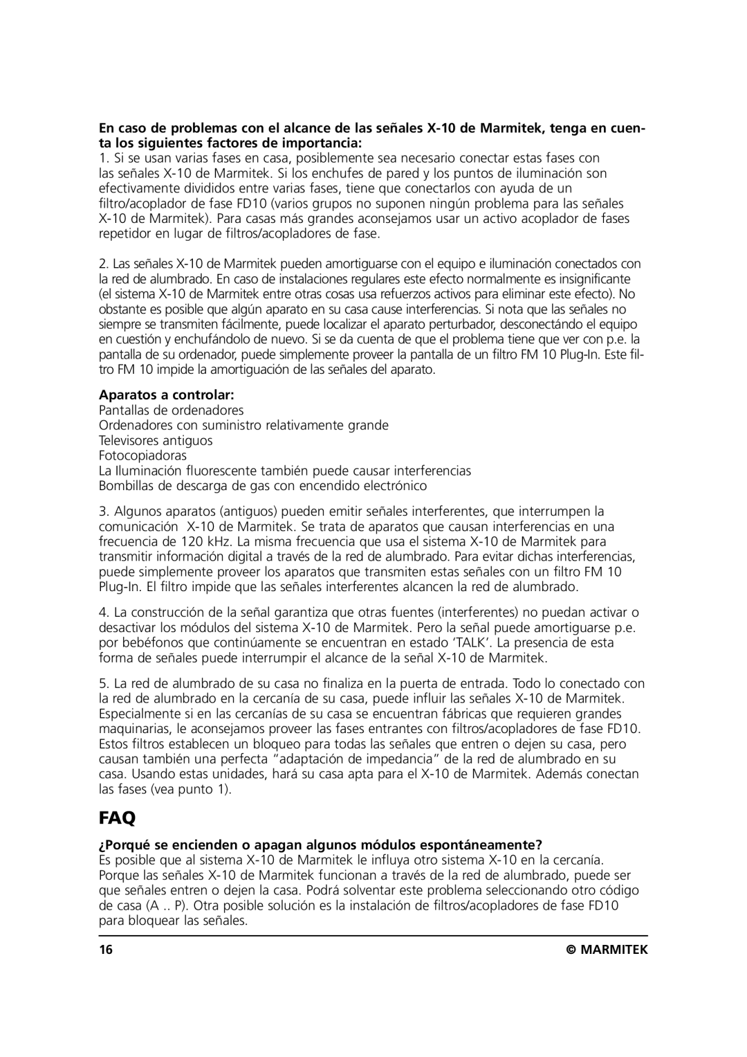 Marmitek LM15 user manual Faq, Aparatos a controlar 