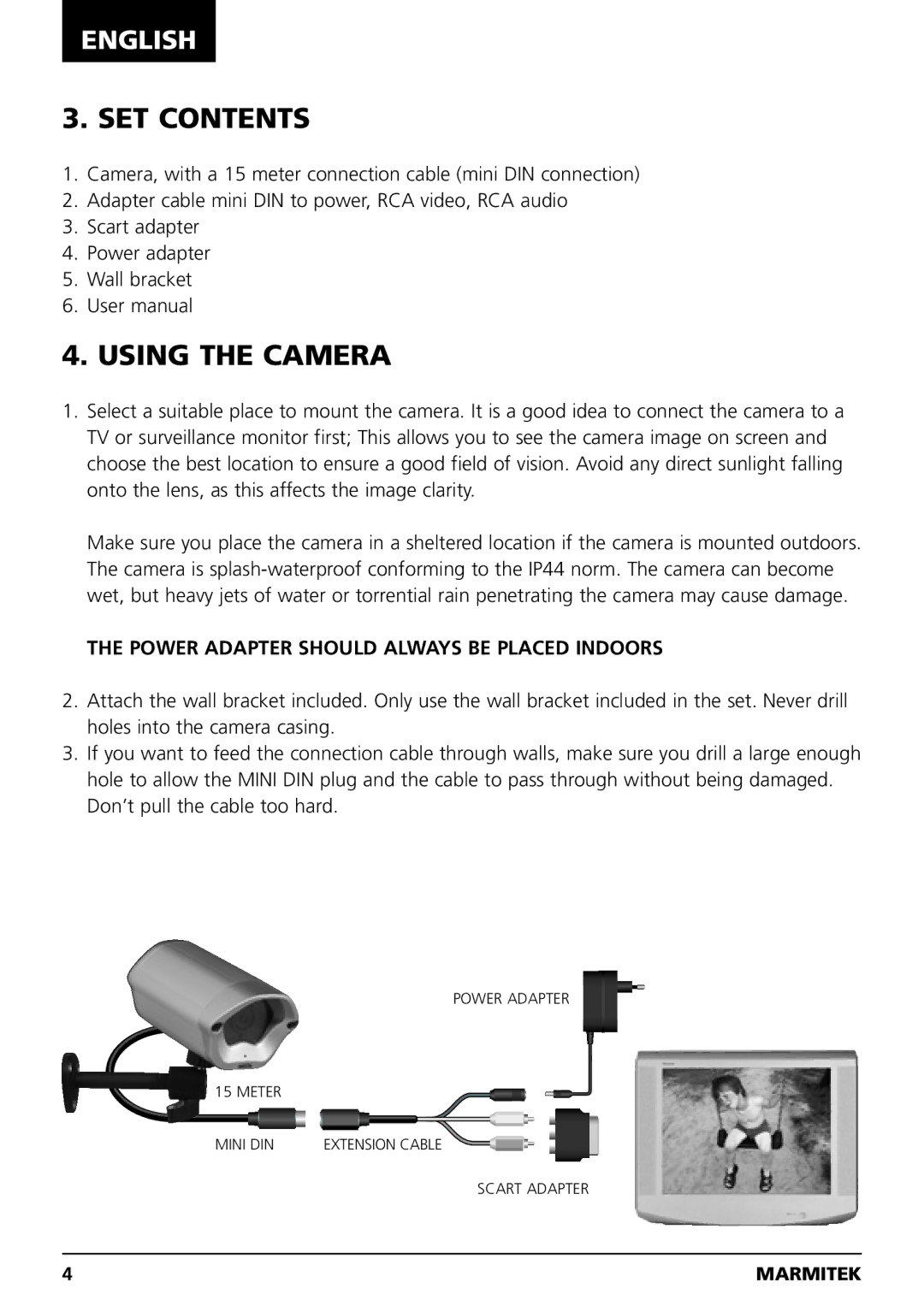 Marmitek MEGACAM1 user manual SET Contents, Using the Camera 