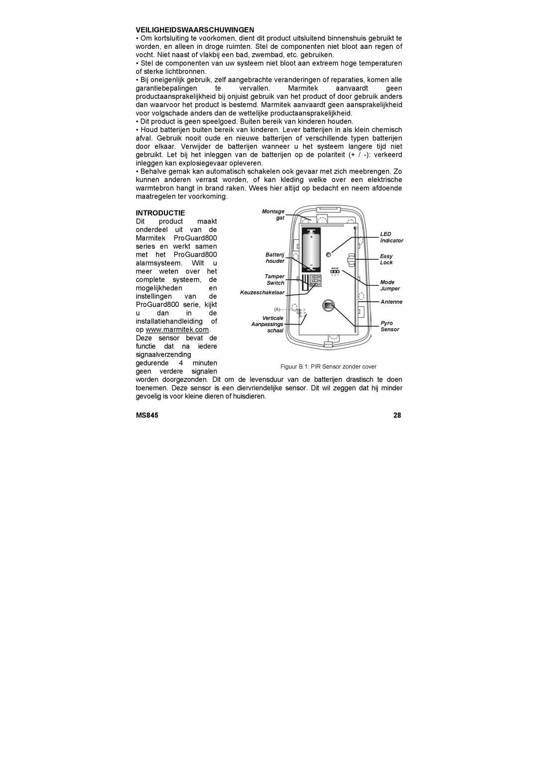 Marmitek MS845 user manual Veiligheidswaarschuwingen, Introductie 