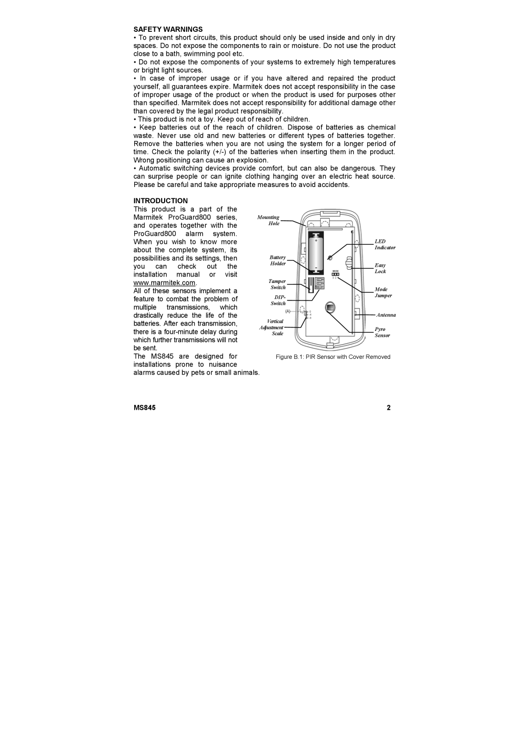 Marmitek MS845 user manual Safety Warnings, Introduction 