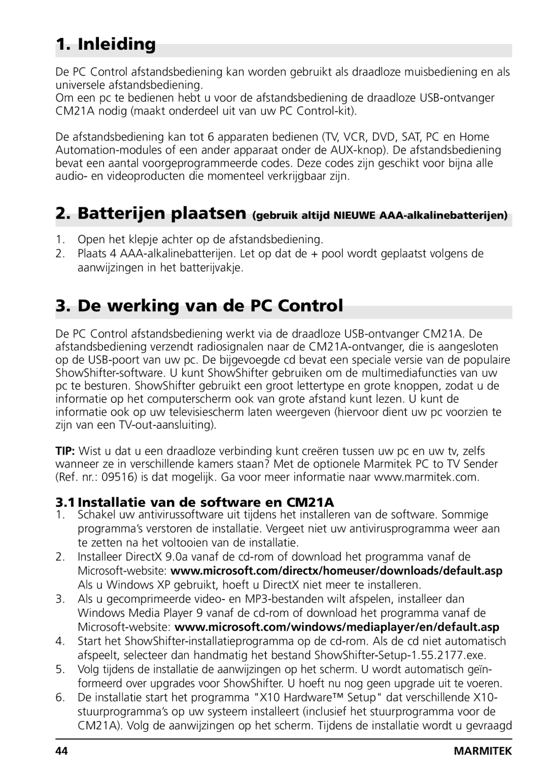 Marmitek PC CONTROL owner manual Inleiding, De werking van de PC Control, Installatie van de software en CM21A 