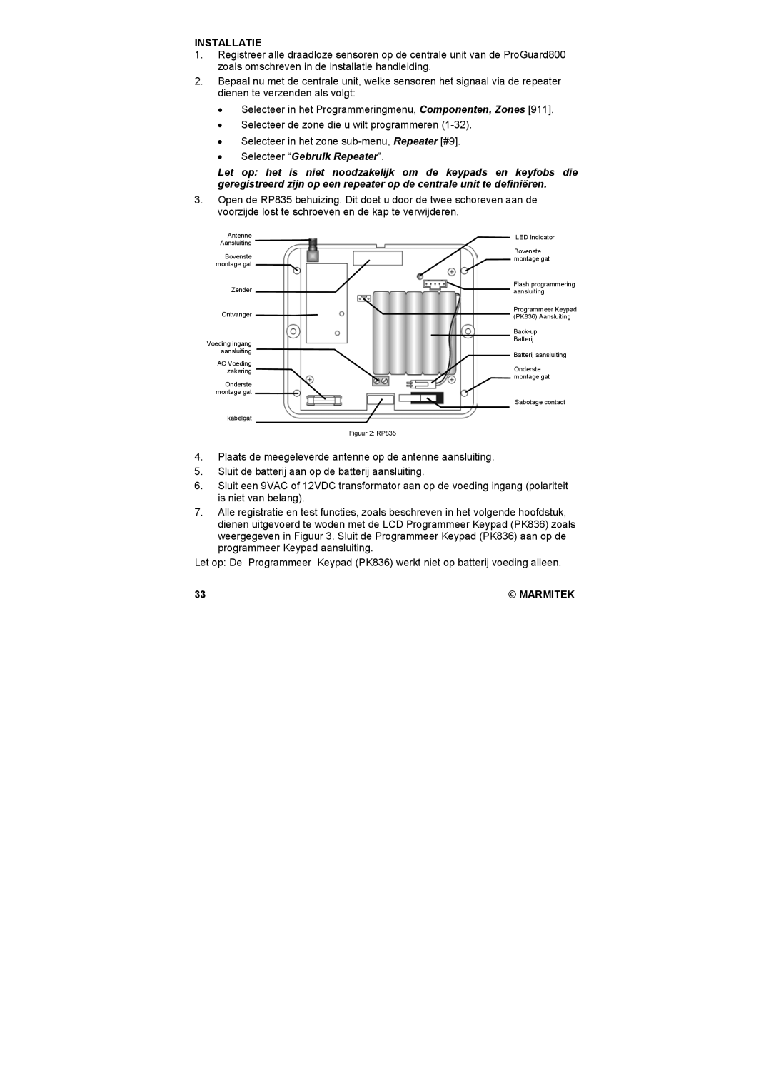 Marmitek PK836, RP835 user manual Installatie 