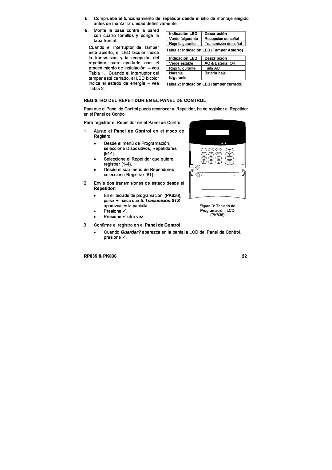 Marmitek user manual Registro Del Repetidor En El Panel De Control, RP835 & PK836 