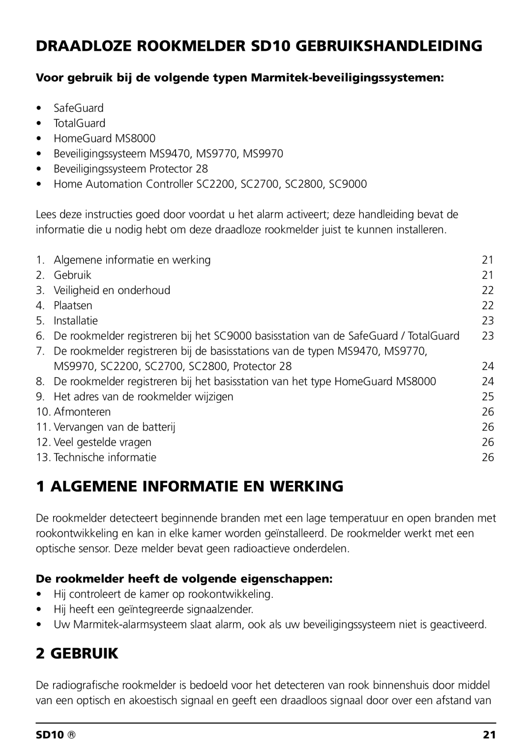 Marmitek owner manual Draadloze Rookmelder SD10 Gebruikshandleiding, Algemene Informatie EN Werking 