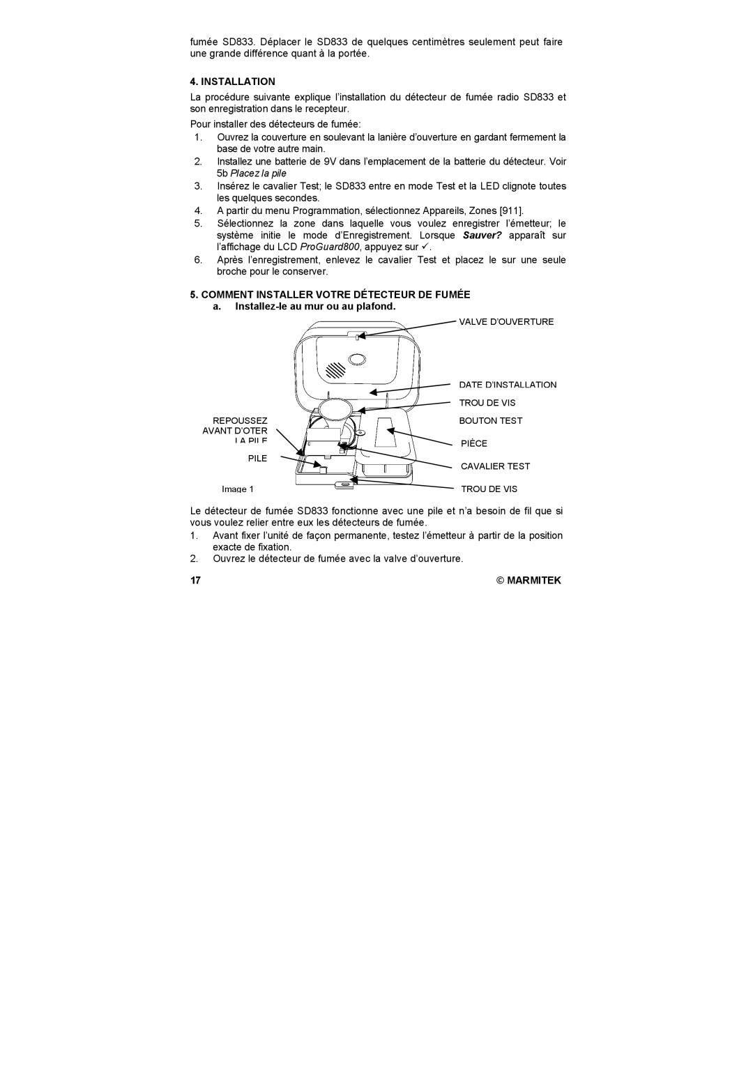 Marmitek SD833 user manual Repoussez Avant D’OTER LA Pile 