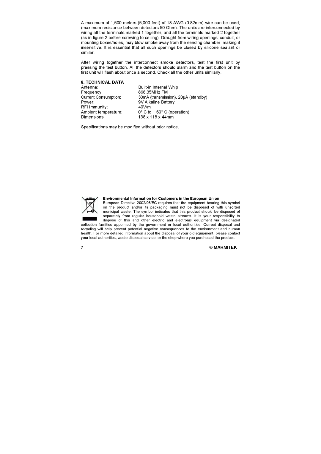 Marmitek SD833 user manual Technical Data 