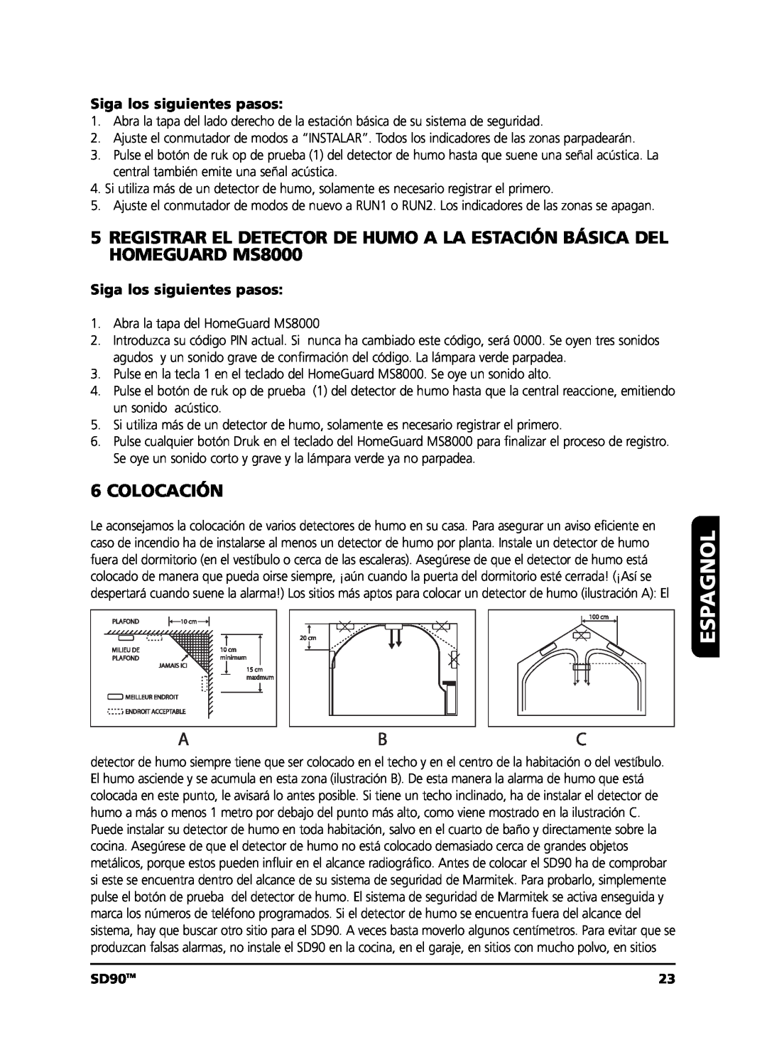 Marmitek user manual Colocación, Espagnol, SD90TM 