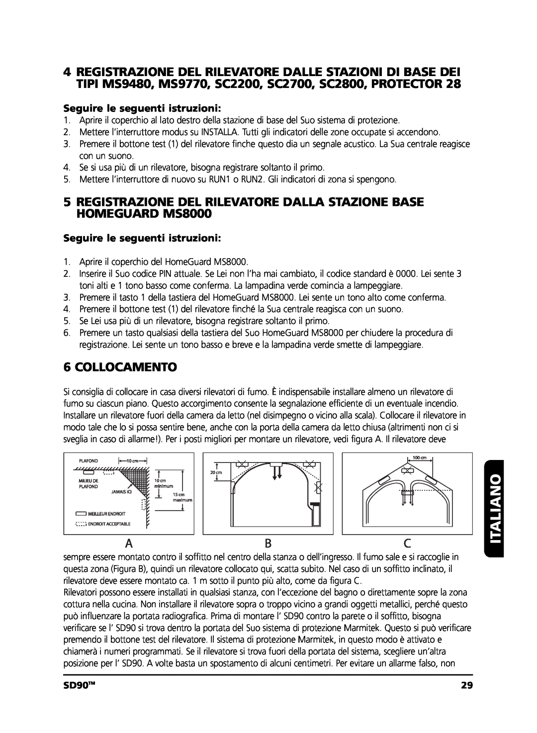Marmitek user manual Collocamento, Italiano, SD90TM 