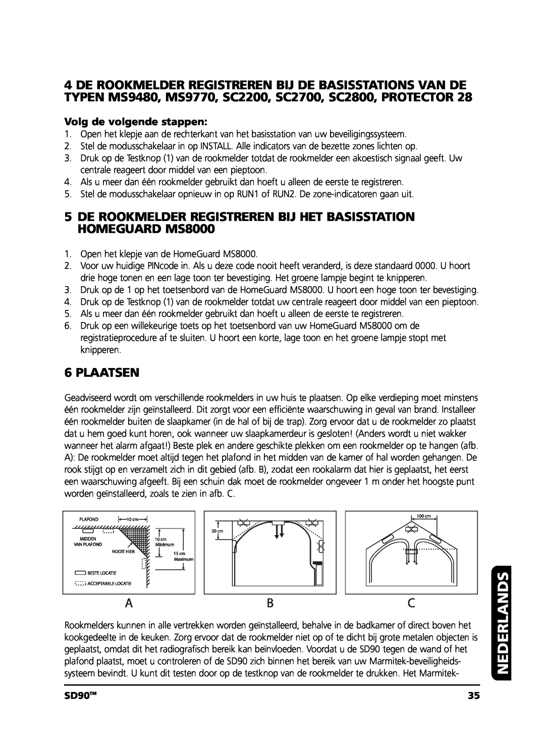 Marmitek user manual Plaatsen, Nederlands, SD90TM 