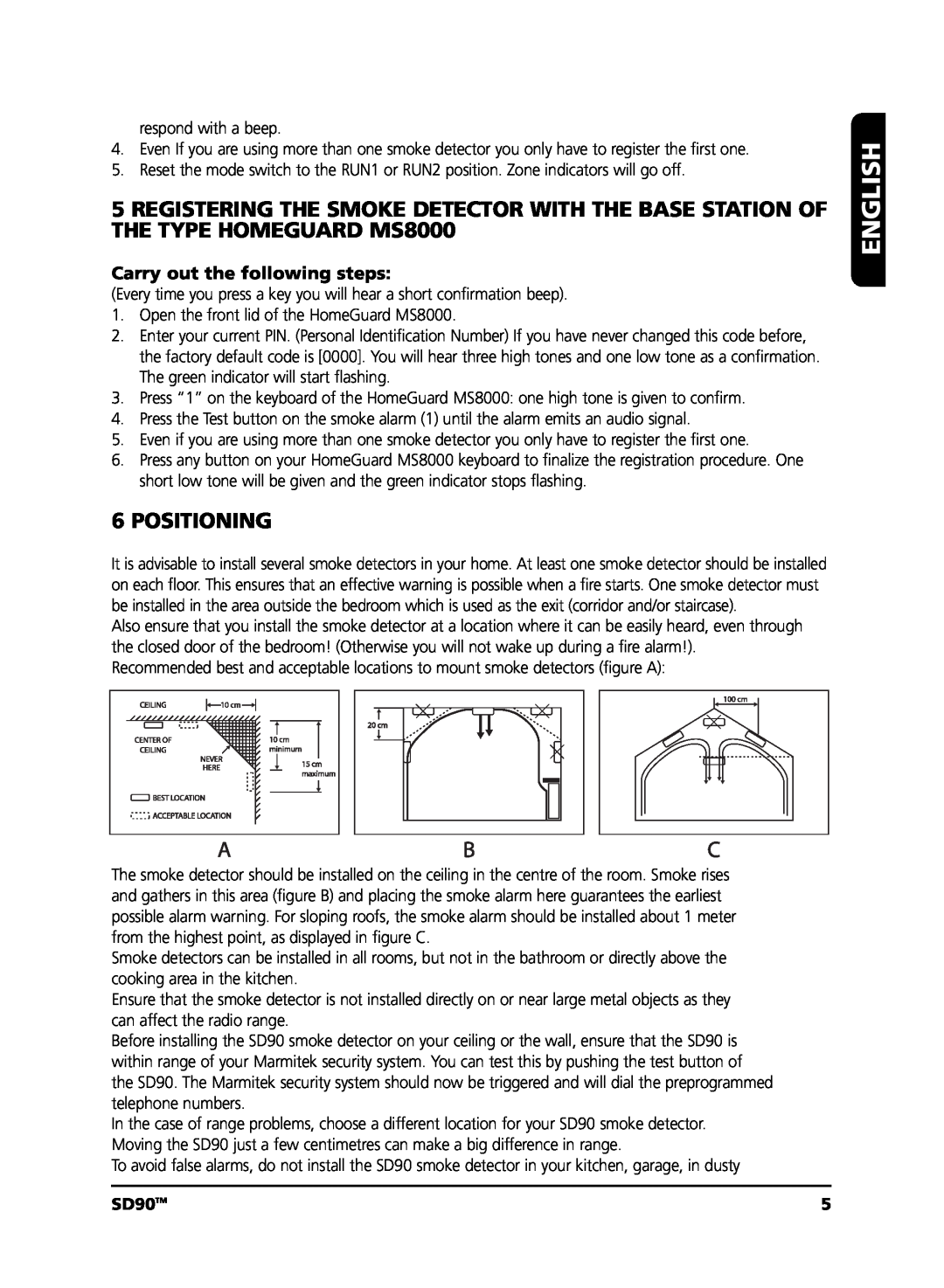 Marmitek user manual Positioning, English, SD90TM 