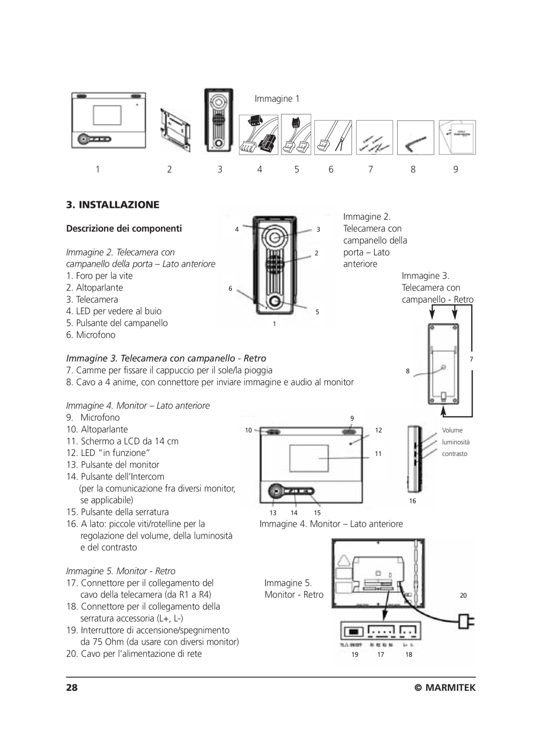 Marmitek VIDEO DOORPHONE user manual Installazione, Descrizione dei componenti, Marmitek 