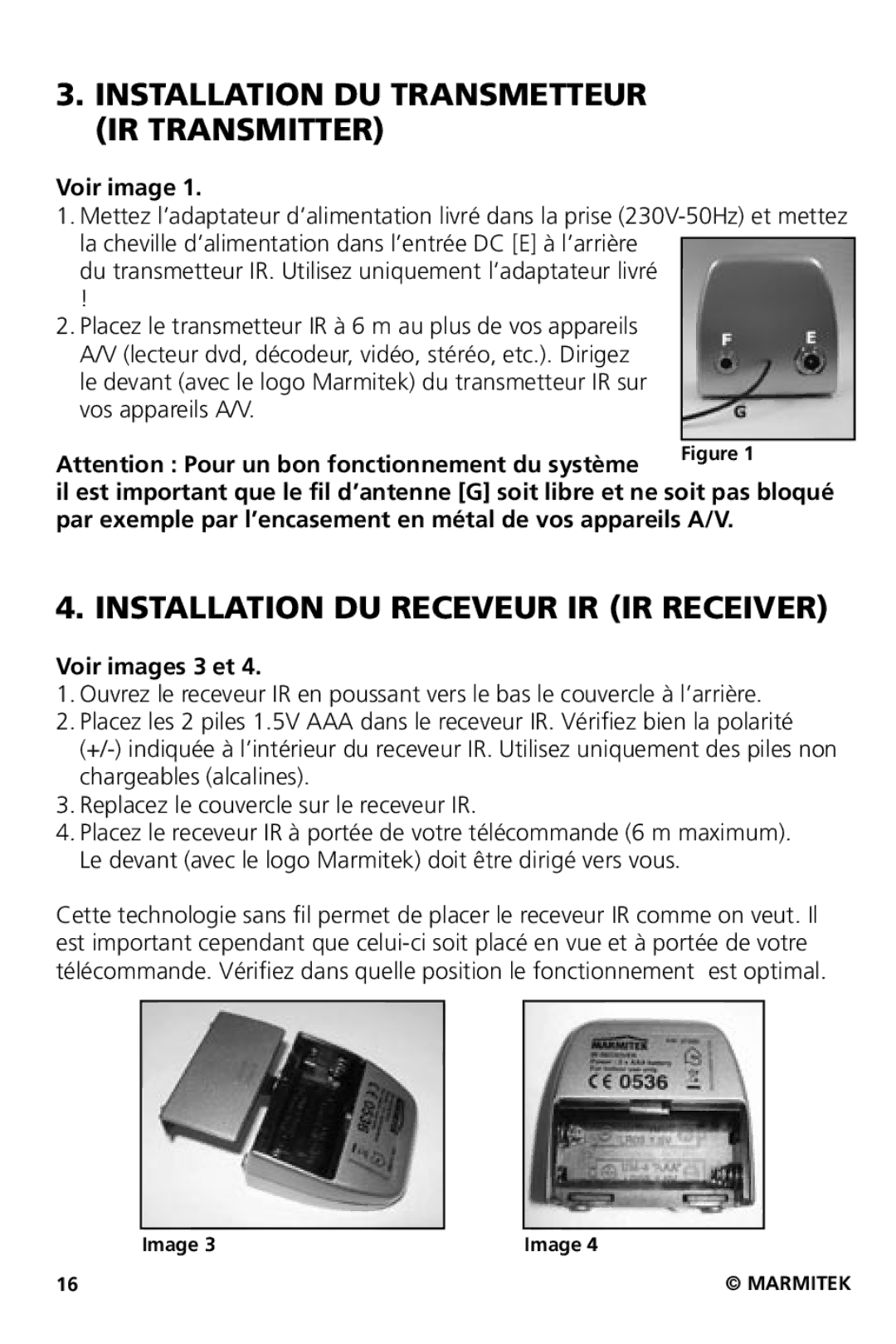 Marmitek XS user manual Installation DU Transmetteur IR Transmitter, Installation DU Receveur IR IR Receiver, Voir image 