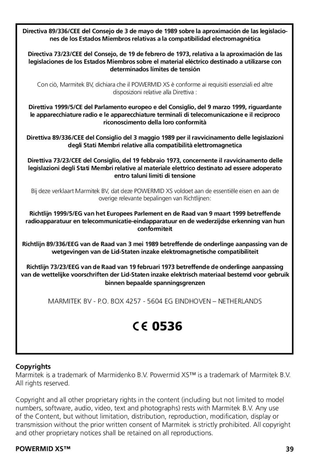 Marmitek XS user manual 0536 