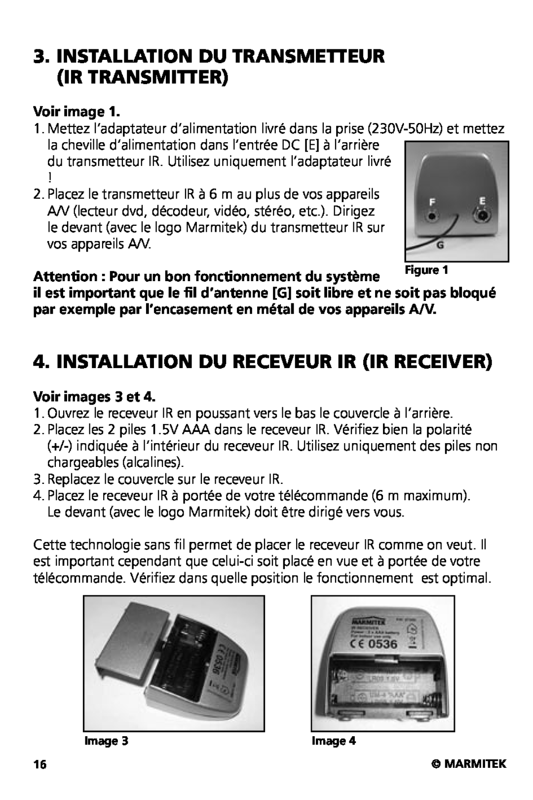 Marmitek XS user manual Installation Du Transmetteur Ir Transmitter, Installation Du Receveur Ir Ir Receiver, Voir image 