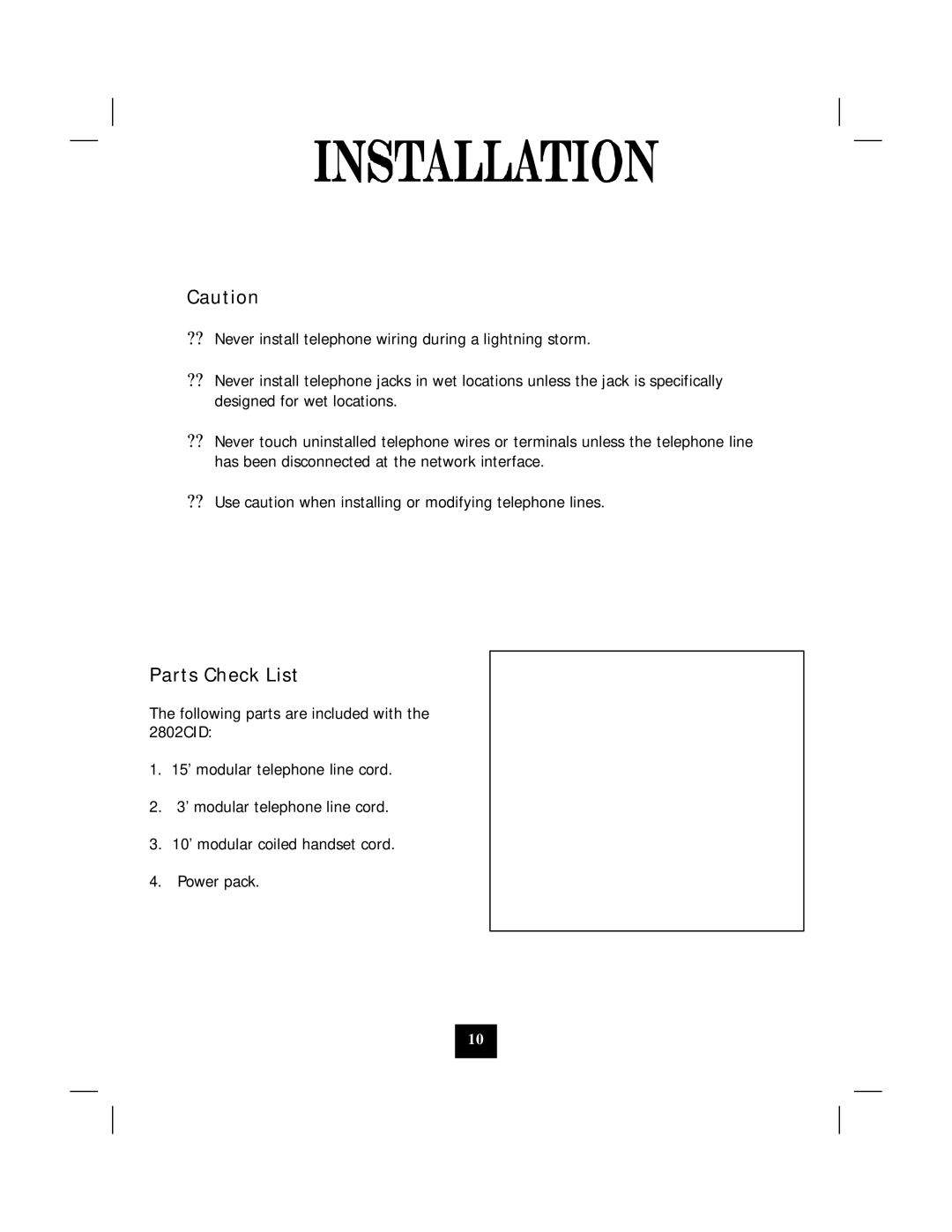 Marquis 2802CID manual Parts Check List 