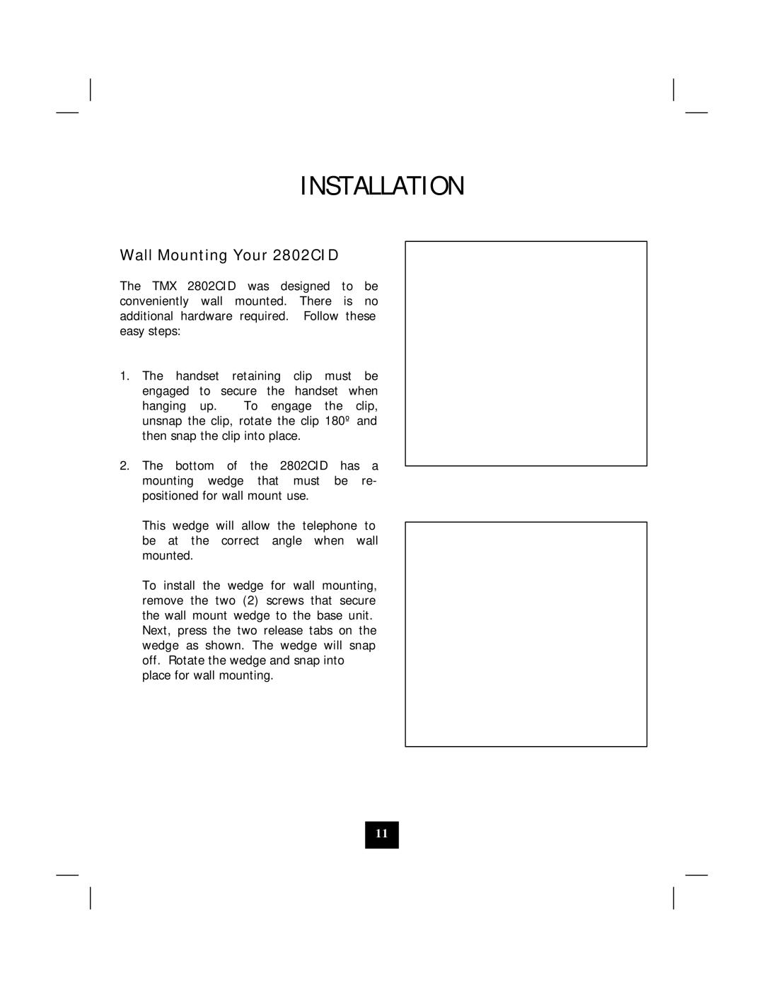 Marquis manual Installation, Wall Mounting Your 2802CID 