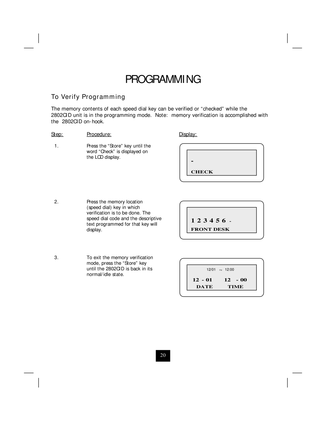 Marquis 2802CID manual To Verify Programming 