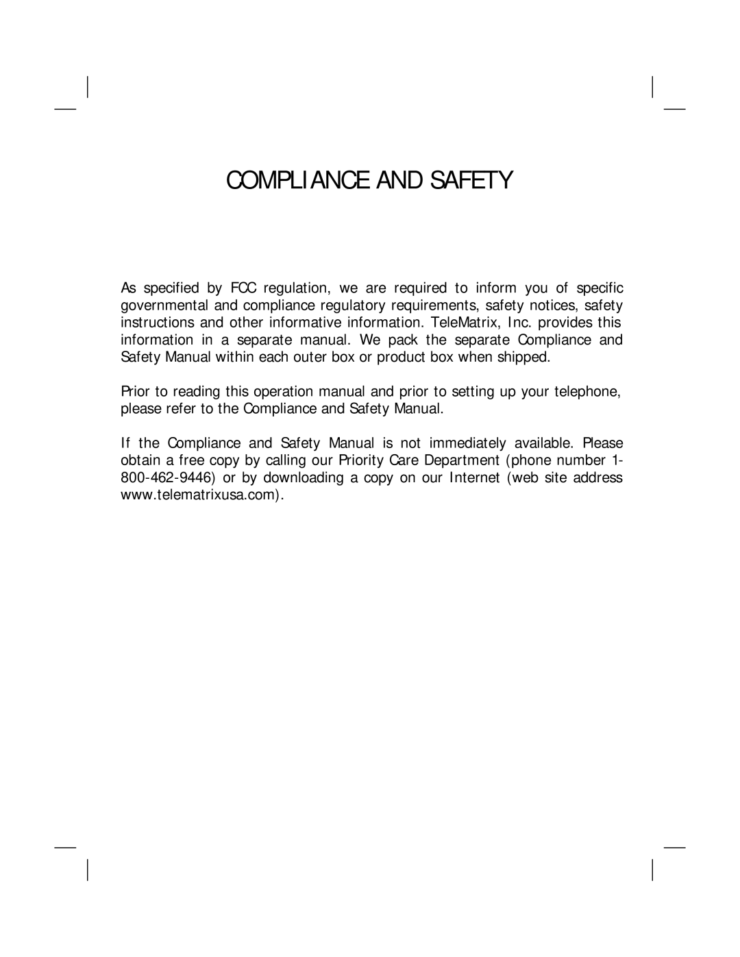 Marquis 2802CID manual Compliance and Safety 