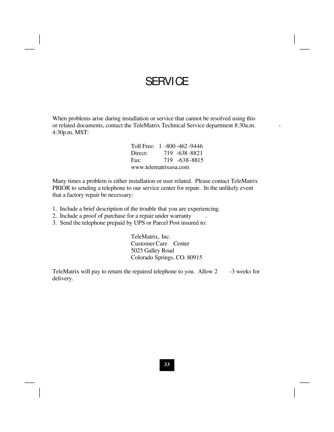 Marquis 2802CID manual Service 